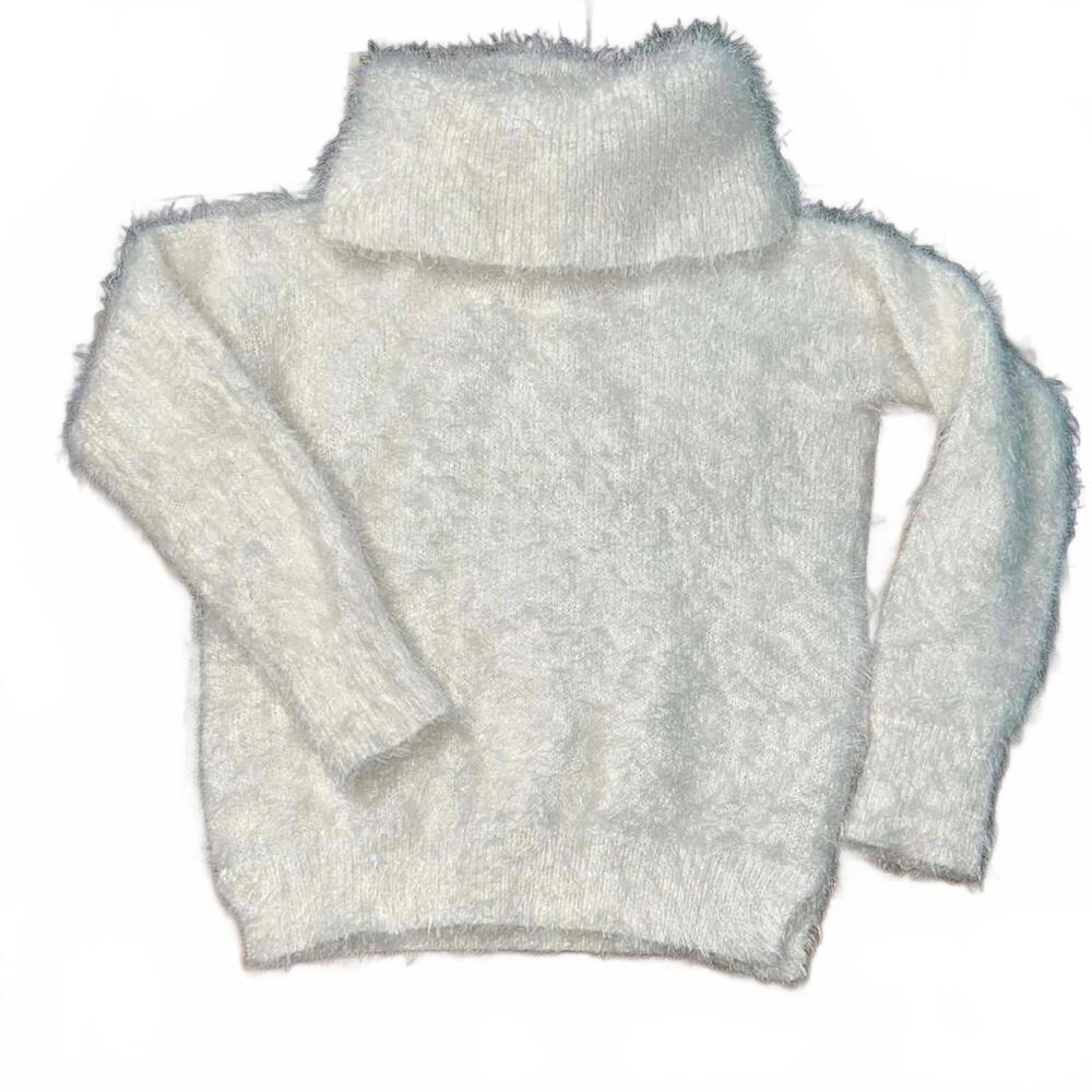 Pink Rose Women's White Fuzzy Turtleneck Sweater Medium